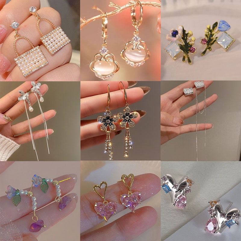 Bông Tai Mạ Bạc 925 Hình Hoa Dáng Dài Phong Cách Hàn Quốc Thời Trang Cho Nữ