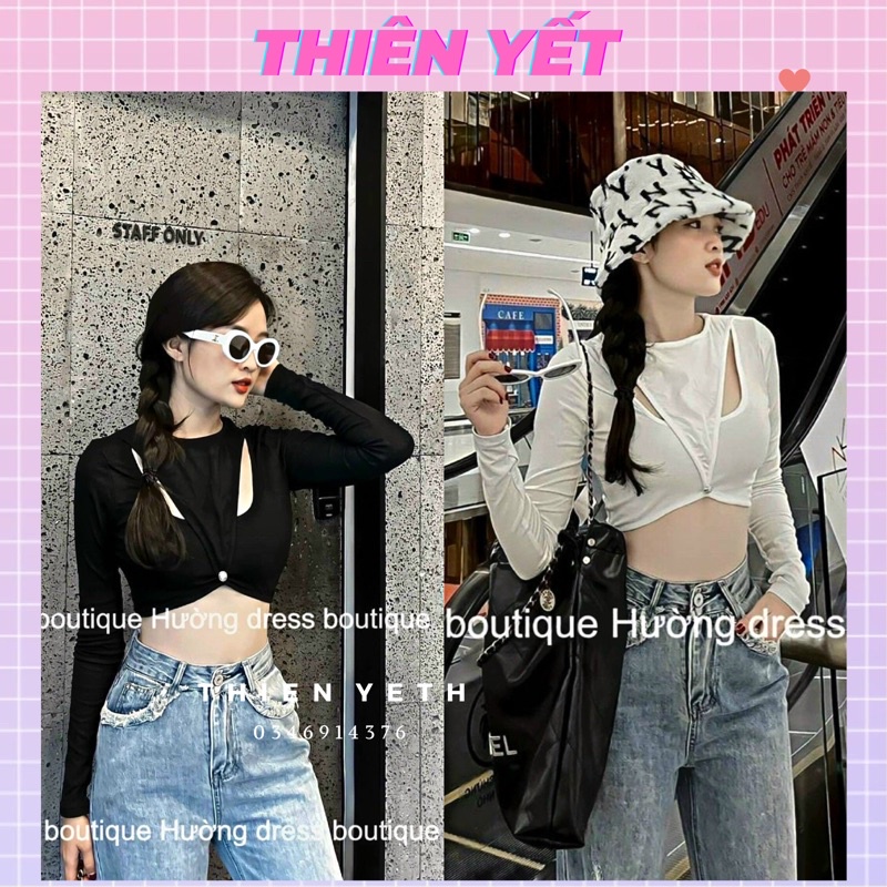 Áo kiểu ĐÍNH TAM GIÁC UN croptop tay dài cổ tròn hở độc lạ năng động cá tính nữ - Thiên Yết