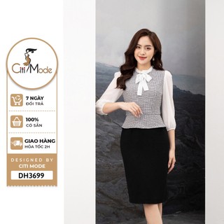 Đầm công sở CITI MODE FASHION thiết kế dạ tweed phối chân váy ôm DH3699