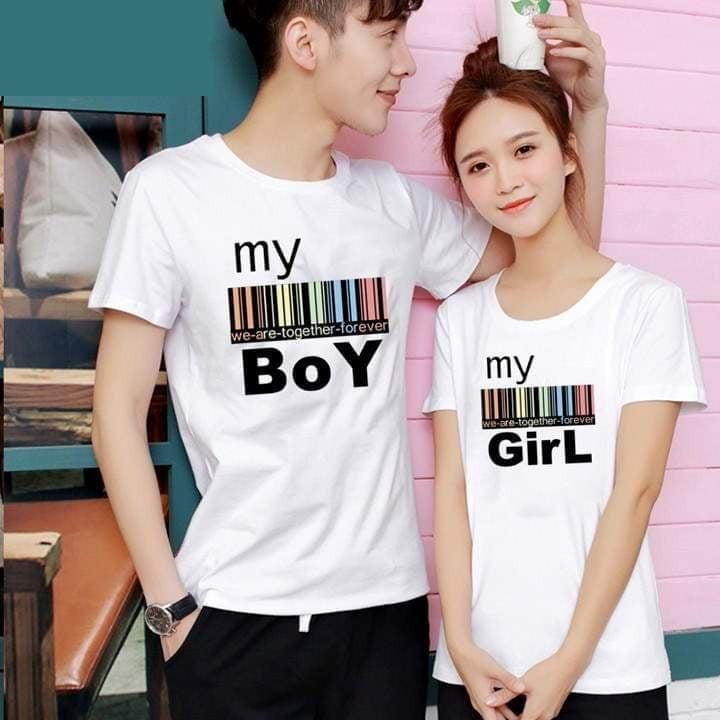 Áo Thun Cặp Đôi Tình Yêu - Bạn Thân Ngắn Tay In 3D Chữ MY BOY GIRL Siêu Xinh , Vải Cotton Mềm Mịn Thoáng Mát