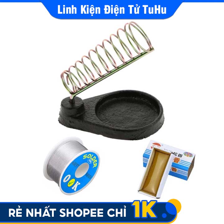 Bộ Phụ Kiện Hàn Đa Năng (01 Cuộn Thiếc OK 100g, 01 Nhựa Thông Hộp, 01 Kệ Hàn Lò Xo, 01 Bọt Biển)