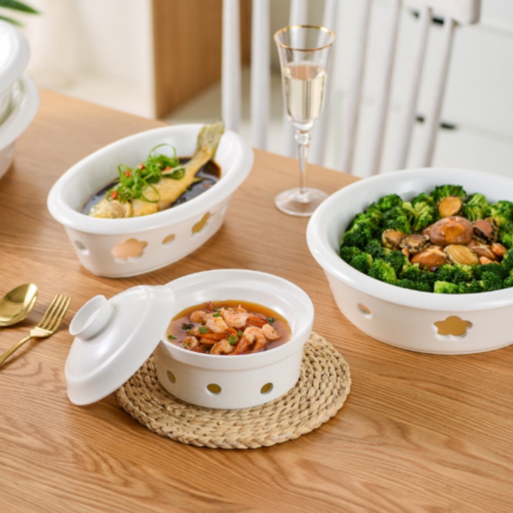 Đĩa Cồn Hâm Giữ Nóng Đồ Ăn/Bếp Đĩa Hình Bầu Dục Size 14 Dài 35cm