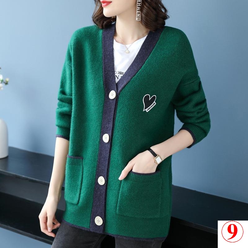 Áo Khoác Len Cardigan Dáng Rộng Plus Size Thời Trang Thu Đông Hàn Quốc Cho Phụ Nữ Trung Niên