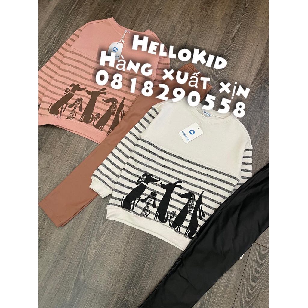 B563 - Bộ Mayoral áo nỉ da cá kẻ kèm legging g.ỉa da bé gái
