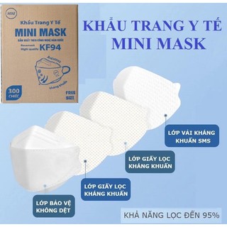 THÙNG 300 CHIẾC KHẨU TRANG 4D KF94 Mini Mask TCHQ