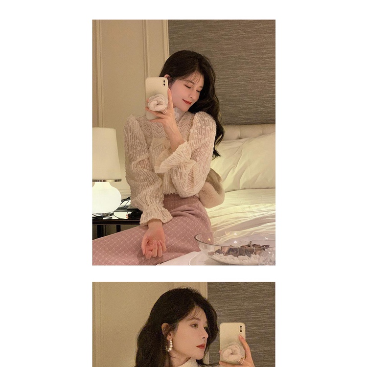 Áo Ren Cổ Cao Thời Trang Pháp 2022 Xinh Xắn