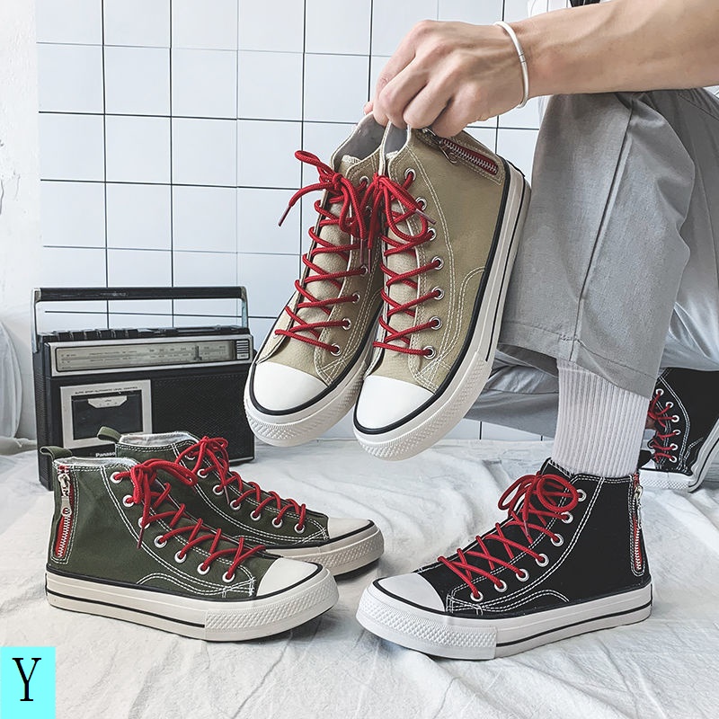 Giày Thể Thao Cao Cổ Vải Canvas Có Khóa Kéo Phong Cách Hàn Quốc Thời Trang Mùa Thu Mới Cho Nam