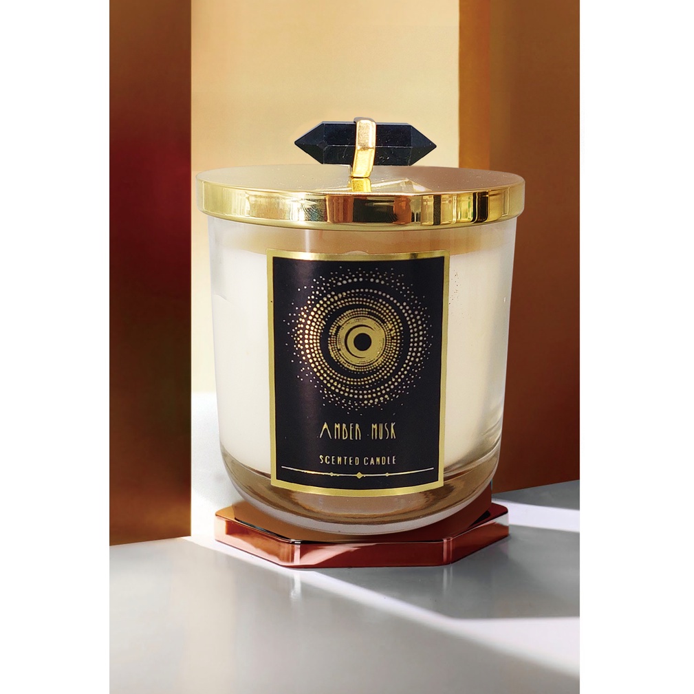 Nến thơm xuất khẩu hương nước hoa đính đá cẩm thạch phong thủy