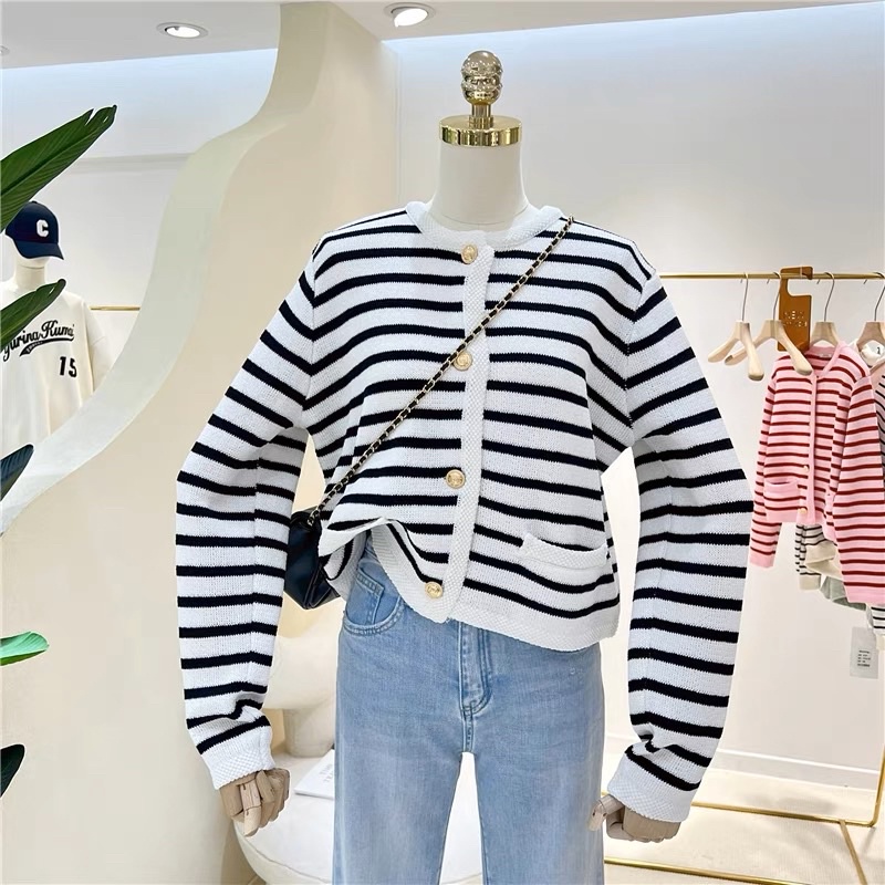 Áo Len Cadigan Kẻ Ngang Quảng Châu loại 1  Áo Khoác Len Cardigan Thu Đông