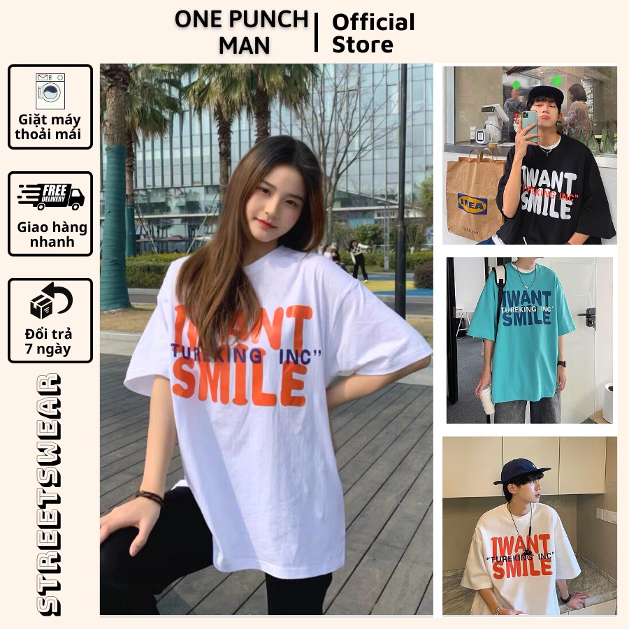 Áo thun tay lỡ I WANT SMILE unisex form rộng - Áo phông OPM co giãn 4 chiều không xù lông