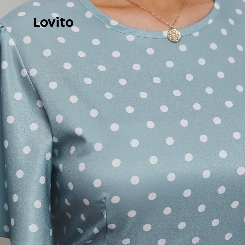 Lovito Đầm Tay Loe Hoạ Tiết Chấm Bi Hình Đuôi Cá L20D001