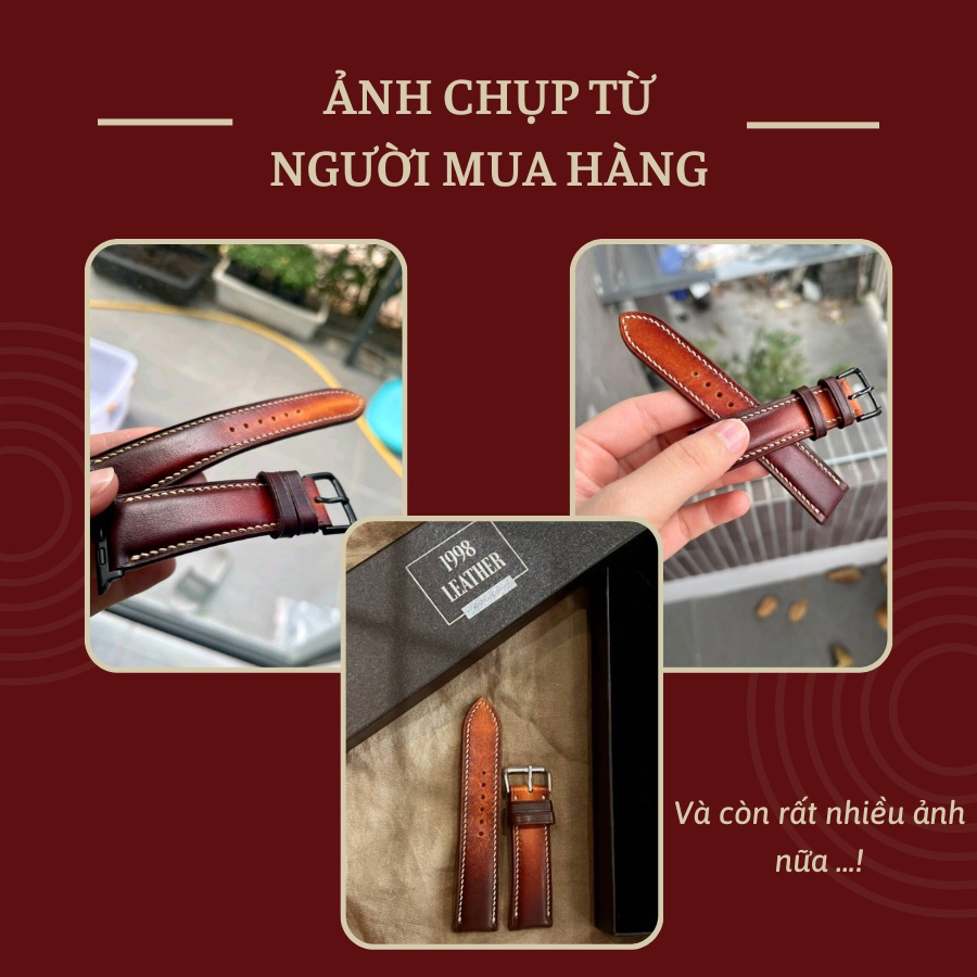 Dây Đồng Hồ Da Bò Nam 19mm 20mm 21mm 22mm 24mm, Da Thật, Handmade, Chống Nước, Chính Hãng, Màu Chuyển Sắc, BH 12 Tháng