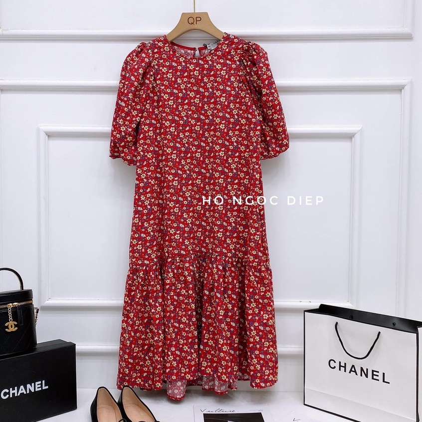 Váy bầu, Đầm thiết kế hoa nhí đuôi cá, chất vải lụa tằm cao cấp mặc mềm mát thoải mái