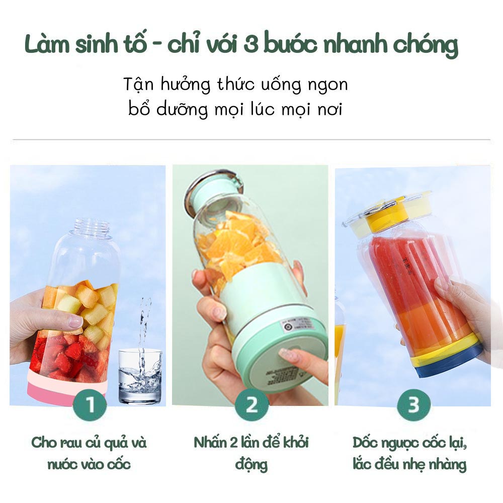 UPUPIN Máy xay sinh tố cầm tay mini juice 400ML xây say sinh tố đa năng 4 lưỡi