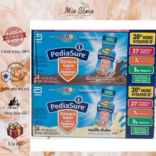 Mẫu mới- date 2024 Thùng 24 chai sữa Pediasure mix  Mỹ  237ml