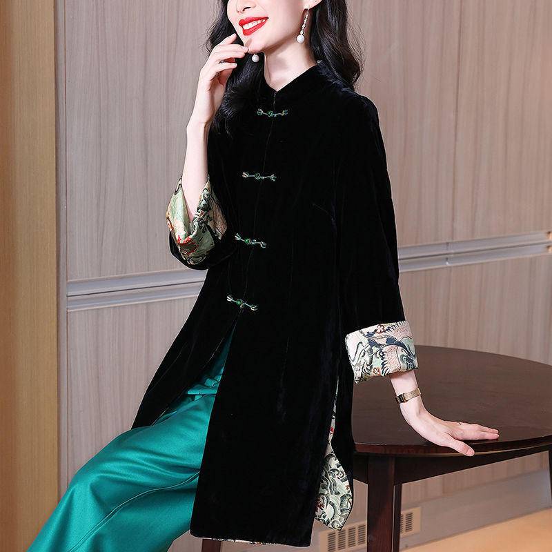 Áo Khoác cardigan Cổ Đứng Dáng Lửng Cài Nút In Họa Tiết Trung Hoa Thời Trang Mùa Thu 2022