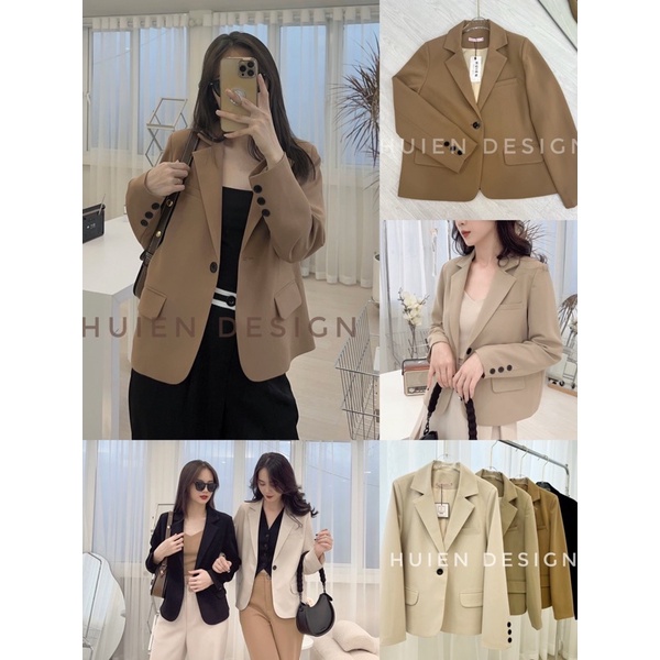 Áo khoác blazer nữ 2 lớp dáng lỡ dài tay hàng thiết kế Huien Design form Hàn Quốc trẻ trung, áo vest blazer nữ công sở