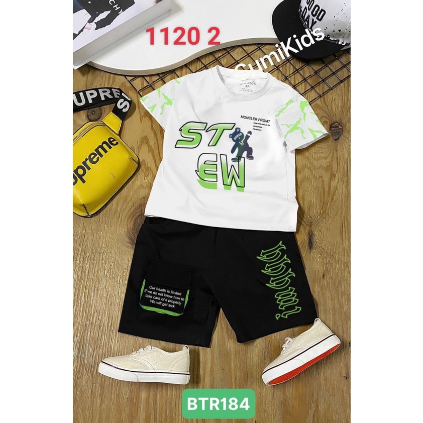 Sumikids Bộ thun bé trai in gấu Stew túi hộp chất đẹp dáng ngầu 10kg -55kg