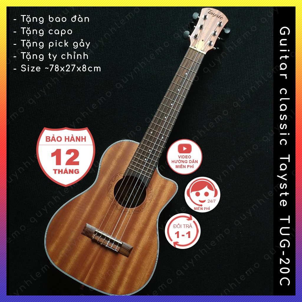 Đàn Guitar Mini 30 Inch TUG-20C Tayste QUYNHLEMO, Guitar Classic , Capo đàn guitar , phụ kiện guitar size 1/4 hấp dẫn