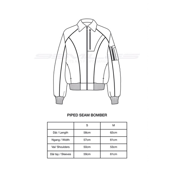 ÁO KHOÁC PIPED SEAM BOMBER CỔ BẺ FORM CROP 95MILES