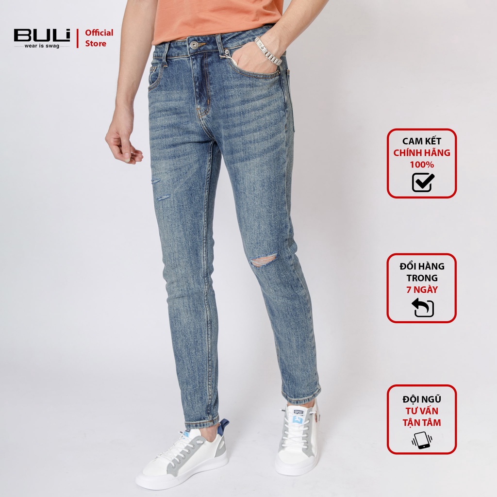 Quần Jean Nam Quần Bò Rách Local Brand BULI Dáng Slimfit Co Giãn Tốt 0913