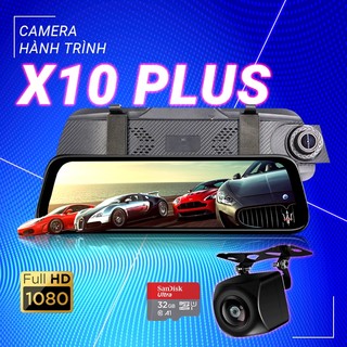 Camera hành trình ô tô X10 full HD 1080p có kết nối điện thoại, gương chiếu hậu trước và sau, quay đêm sắc nét