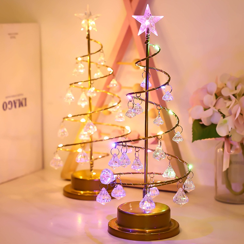 Đèn LED trang trí hình cây thông pha lê để bàn, đèn trang trí Giáng sinh
