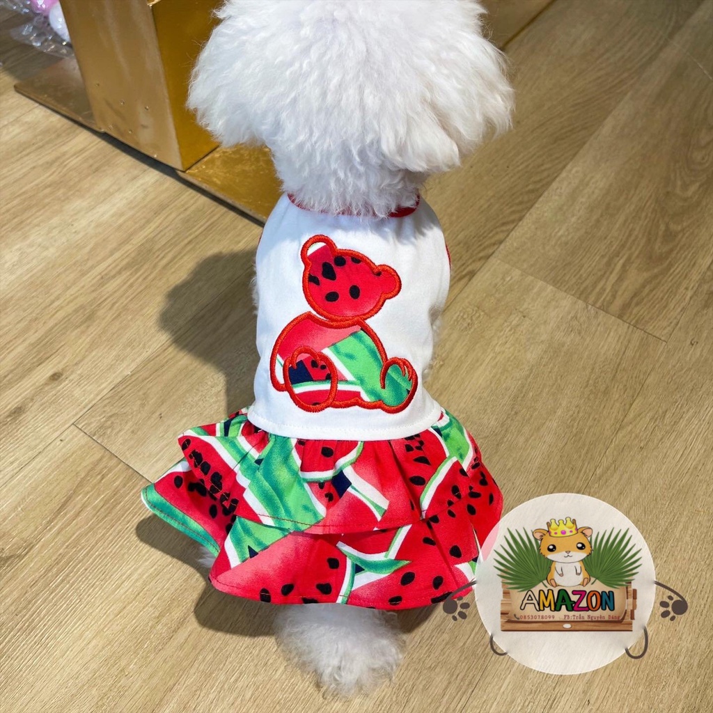 Đầm dưa hấu ba lỗ cho chó mèo