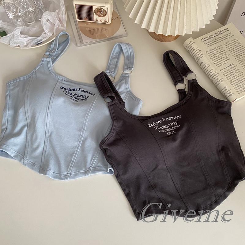 Áo Hai Dây Có Mút Đệm Thêu Chữ Thời Trang Mùa Hè Dành Cho Nữ
