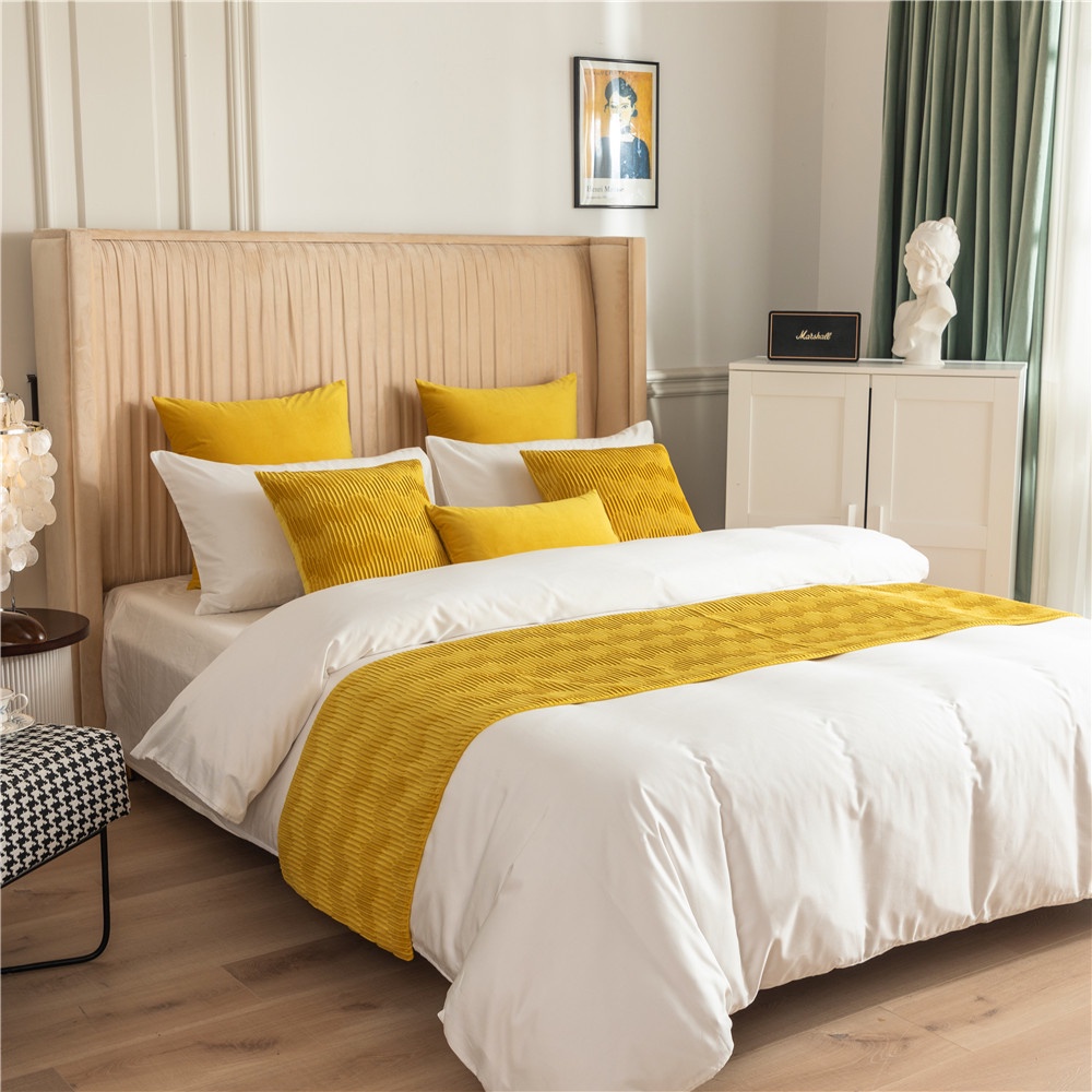 Khăn Trải Giường Hai Mặt Bằng Vải Nhung Màu Trơn Họa Tiết Lượn Sóng Phong Cách Bắc Âu