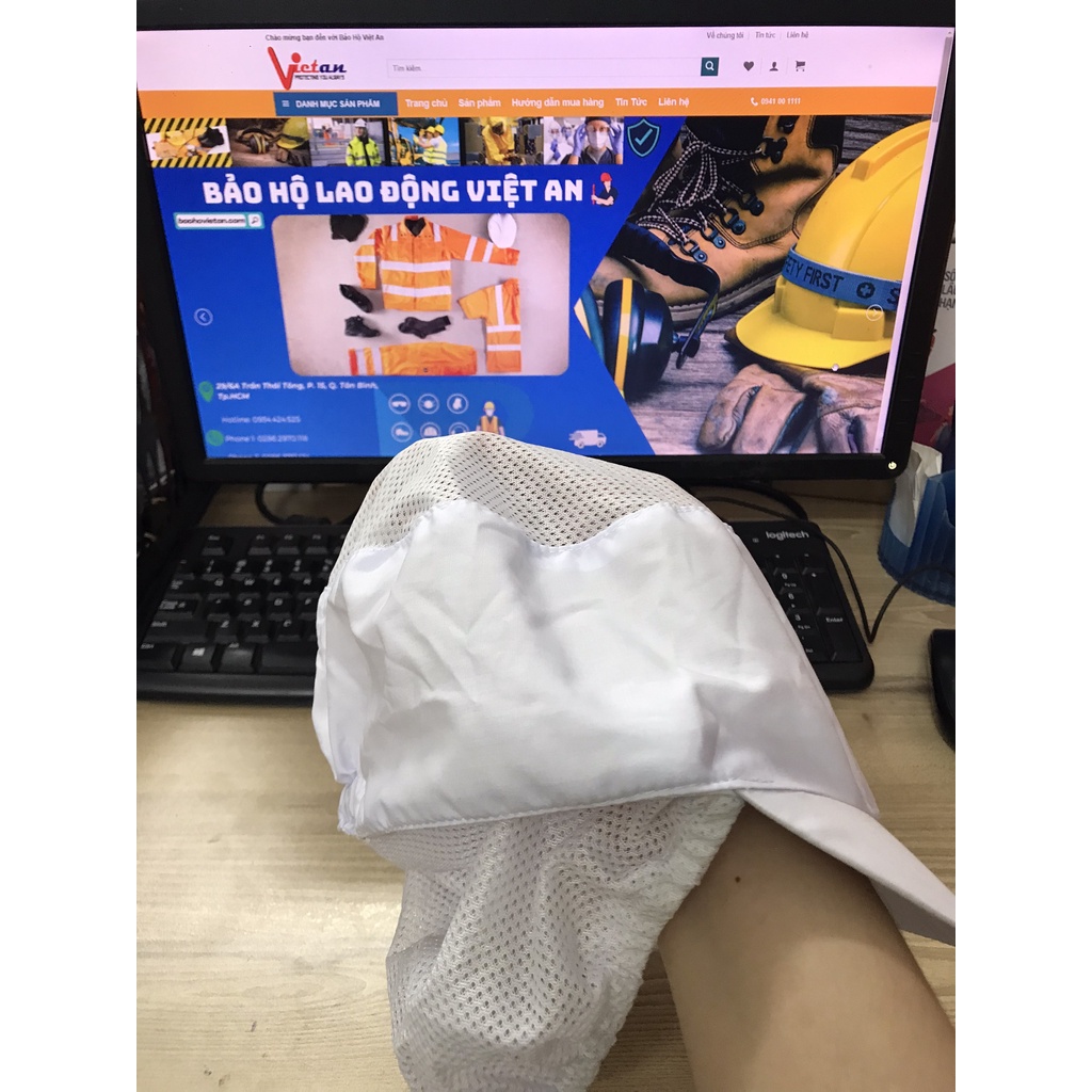 Nón kết búi trùm tóc đỉnh lưới công nhân màu trắng thủy sản, thực phẩm