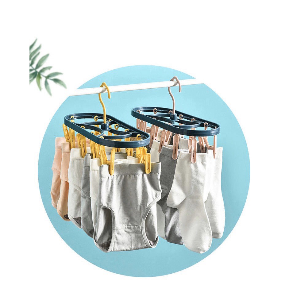 [HÀNG CÓ SẴN] Móc Phơi Tất Vớ Tã Lót 12 Kẹp Gấp Gọn Phơi Quần Áo Cho Cả Gia Đình