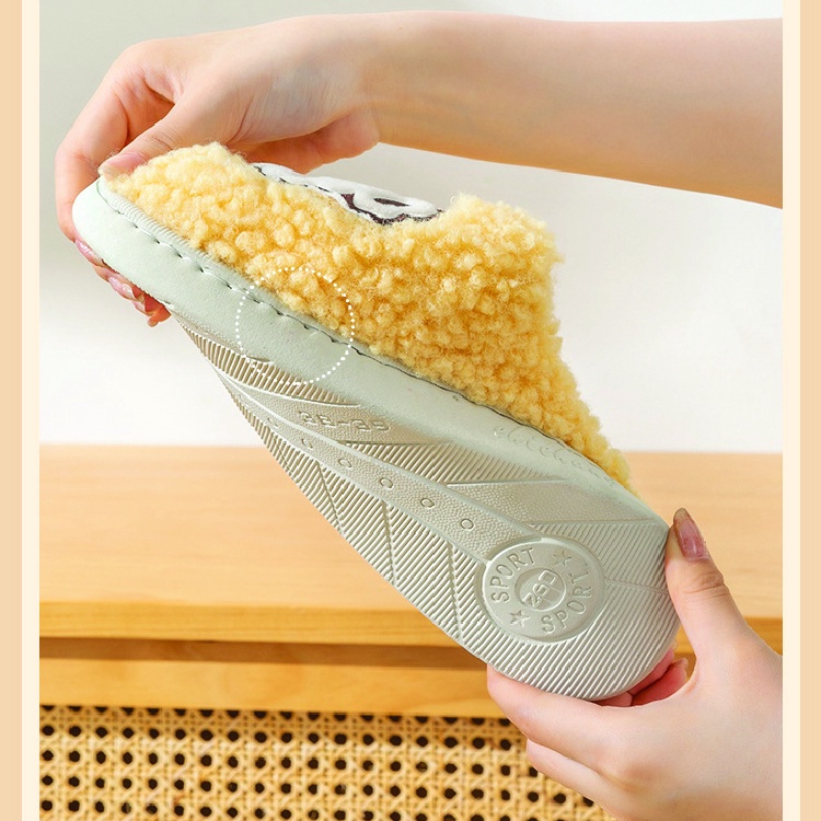 Dép bông đi trong nhà mùa đông, dép lông unisex đế cao su bám sàn tốt, mềm dẻo quai hình gấu lông xù cực cute TDO