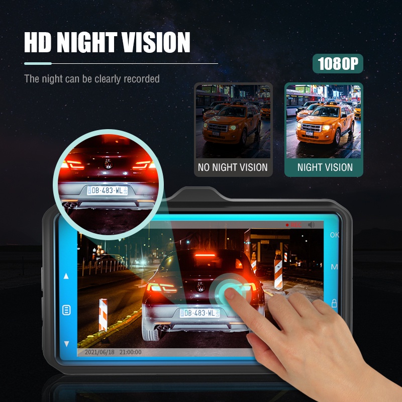 Camera hành trình ASAWIN M21 màn hình cảm ứng 4 in IPS 1080P trước và sau tầm nhìn xa cho ô tô