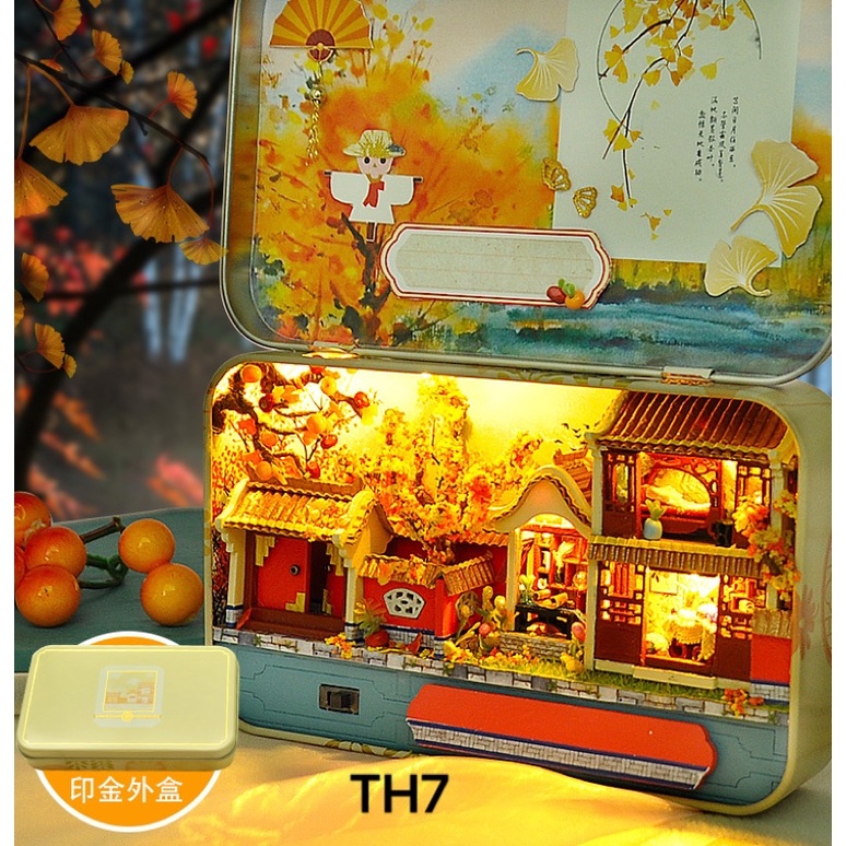 (Tặng đèn,keo sữa)Mô hình tự lắp ráp diy house doll đồ chơi nhà cổ trang bằng gỗ th7