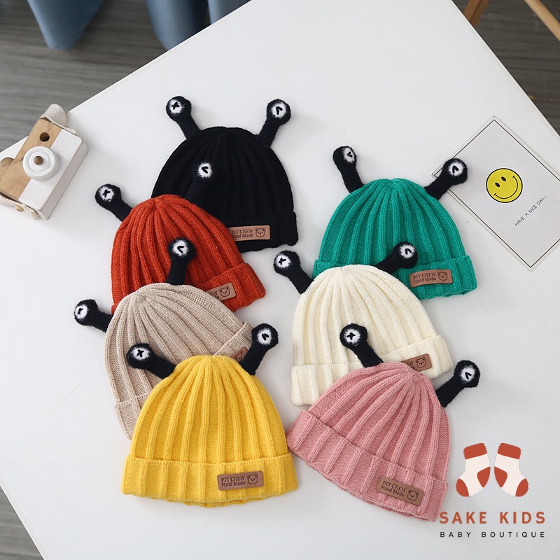 Mũ len cho bé - Mũ len gắn mác phối sừng dễ thương chất len mềm nhiều màu bé trai bé gái từ 0-18 tháng tuổi ML13