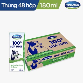 Thùng 48 Hộp Sữa Tươi Vinamilk Có Đường - 180ml ( Trừ KM )