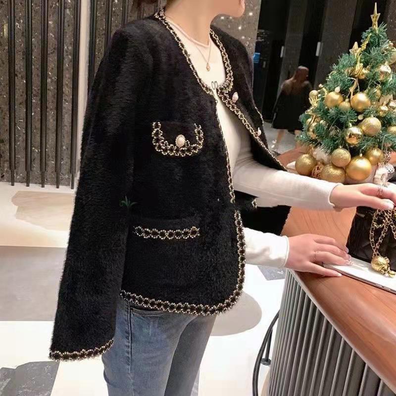 Áo cardigan tweed cổ viền sang chảnh len mịn Hàn Quốc