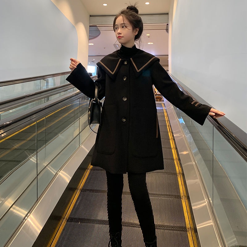 Áo choàng lông nữ  áo choàng nữ mùa đông áo choàng dạ nữ áo dạ choàng Áo Khoác Len Màu Đen Dáng Dài Vừa Thời Trang Xuân Thu Hàn Quốc 2022 Cho Nữ