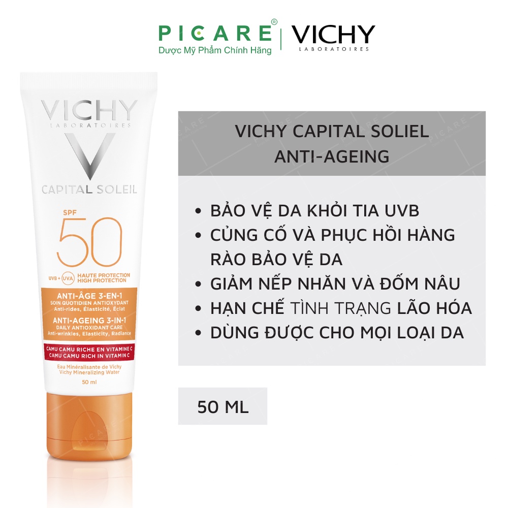Kem chống nắng ngăn ngừa các dấu hiệu lão hóa Vichy Ideal Soleil Anti-Age SPF50+ 50ml