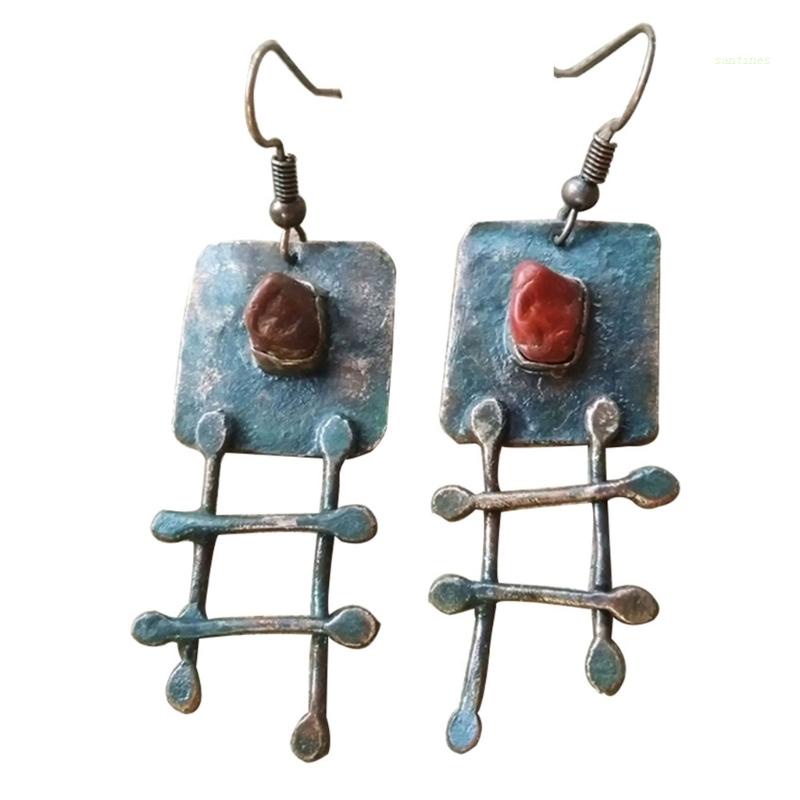 Khuyên Tai Dáng Dài Đính Đá Bộ Lạc Trọng Lượng Nhẹ Phong Cách Vintage