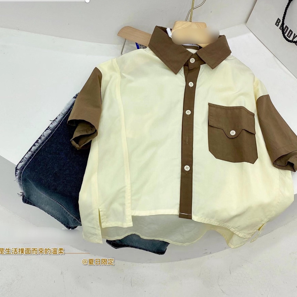 Áo sơ mi bé trai phối màu phong cách hàn quốc cho bé diện đi học đi chơi size 110-150 - NHIM BAIES