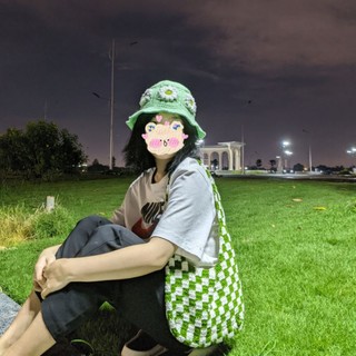 Nón len hoa nổi 3D ô vuông