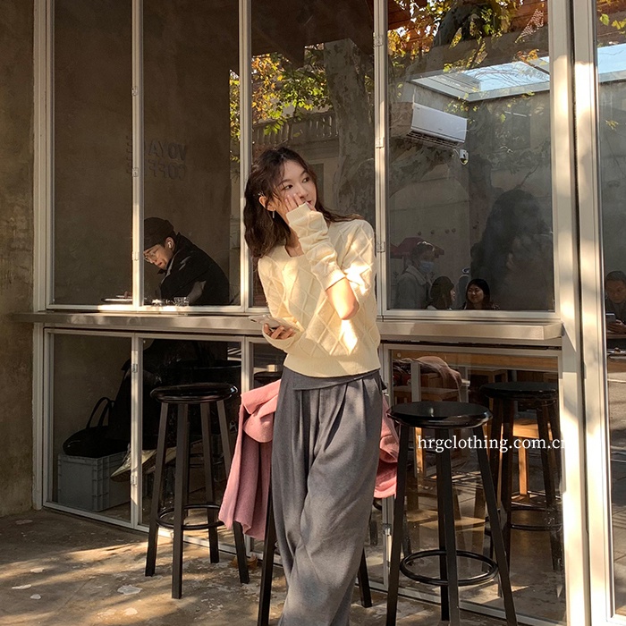 SUXI Áo Sweater Dệt Kim Cổ Vuông Kiểu Vintage Hàn Quốc Thời Trang Mùa Thu Năng Động