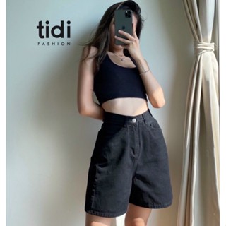 Quần ngố TiDi jean lửng rộng màu đen cao cấp - TD039