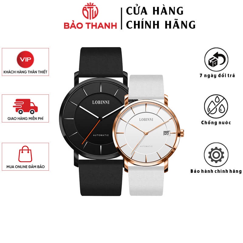 Đồng Hồ Đôi LOBINNI No.5016-9 Chính Hãng BH 24T Chịu Nước 50m Kính Chống Xước Dây Da Cao Cấp (Máy Cơ Tự Động)