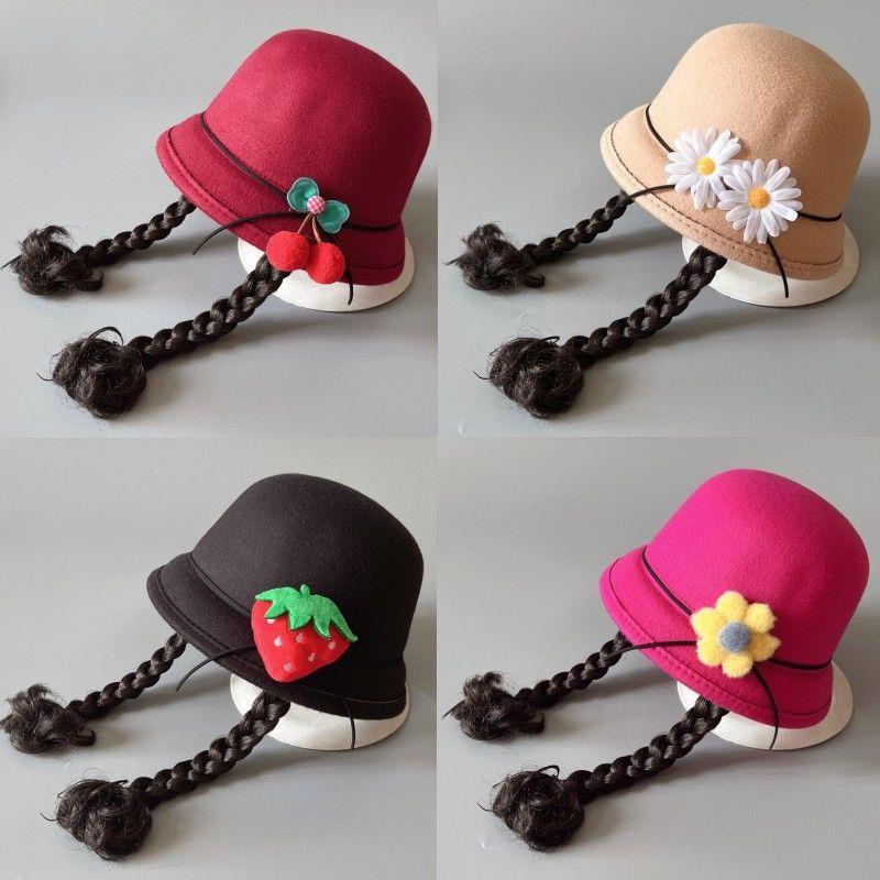 Nón Tai Bèo Vải Len Đính Tóc Giả Siêu Dễ Thương Cho Bé Gái
