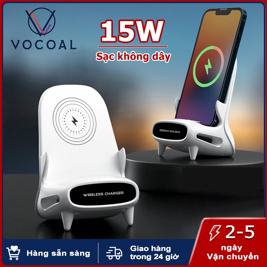 Vocoal Sạc Không Dây Kiêm Giá Đỡ Điện Thoại 15W Tương Thích Đế Sạc Không