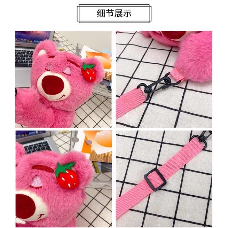 Túi đeo chéo hình gấu bông dâu hồng siêu dễ thương