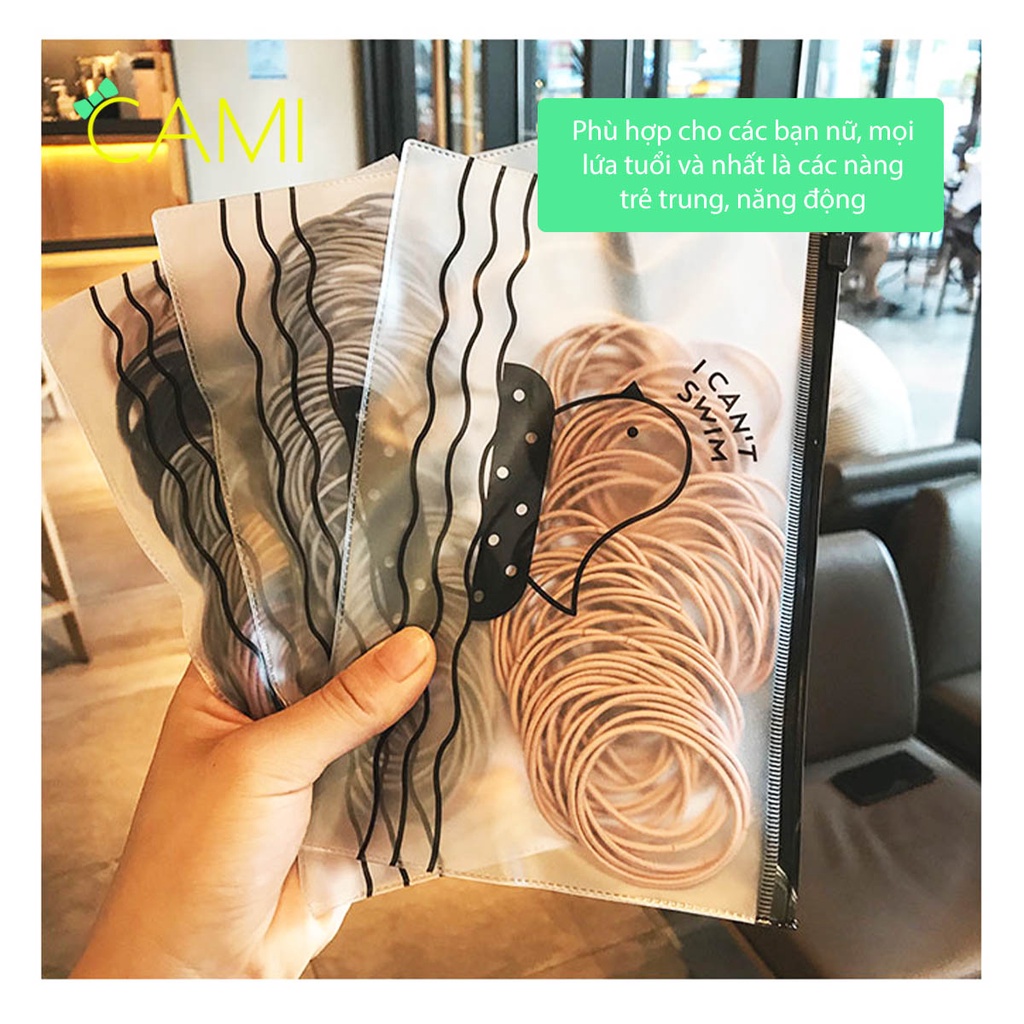 1 túi zip = 100 cái thun cột tóc mix màu ngẫu nhiên đơn giản, thẩm mỹ dùng cho các bé gái và người lớn - Cami - CMPK258